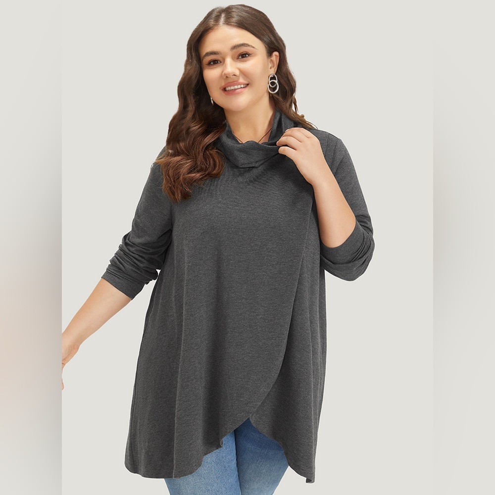 Bloomchic Wrap Turtleneck Top Grey